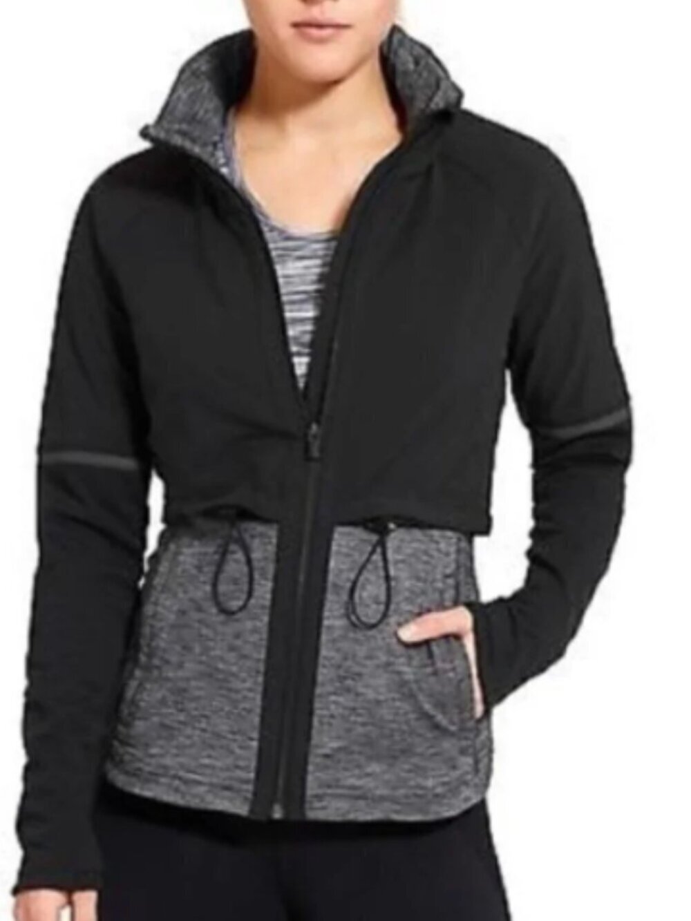 Athleta Quick Step Hooded Jacket Black Heather Gray Reflective Size Medium